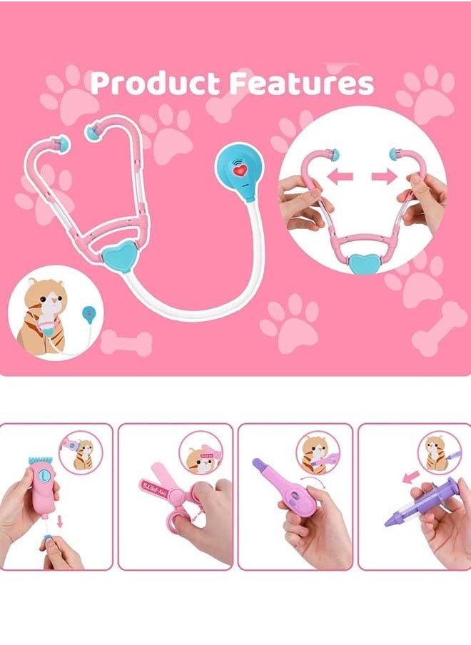 BAYBEE 2 In 1 Trolley Cat Pet Care Doctor Set For Kids With Backpack Cat Care Doctor Playset Pretend Play Toys Pretend Role Play Toys Medical Doctor Play Set Toy For Kids 2+ Years Boys Girls Pink  - Image 5