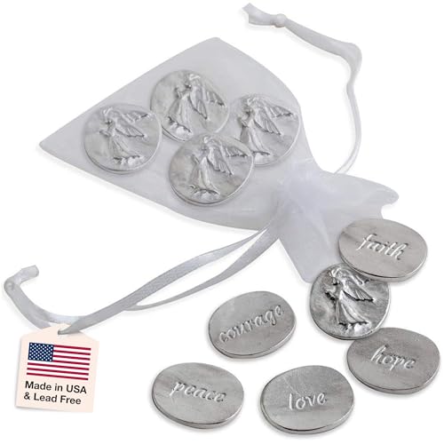 DANFORTH Vilmain Pocket Angel | Handcrafted in USA | Pewter Pocket Tokens with Inspirational Words | Gift Bag (Pack of 10) - Image 1