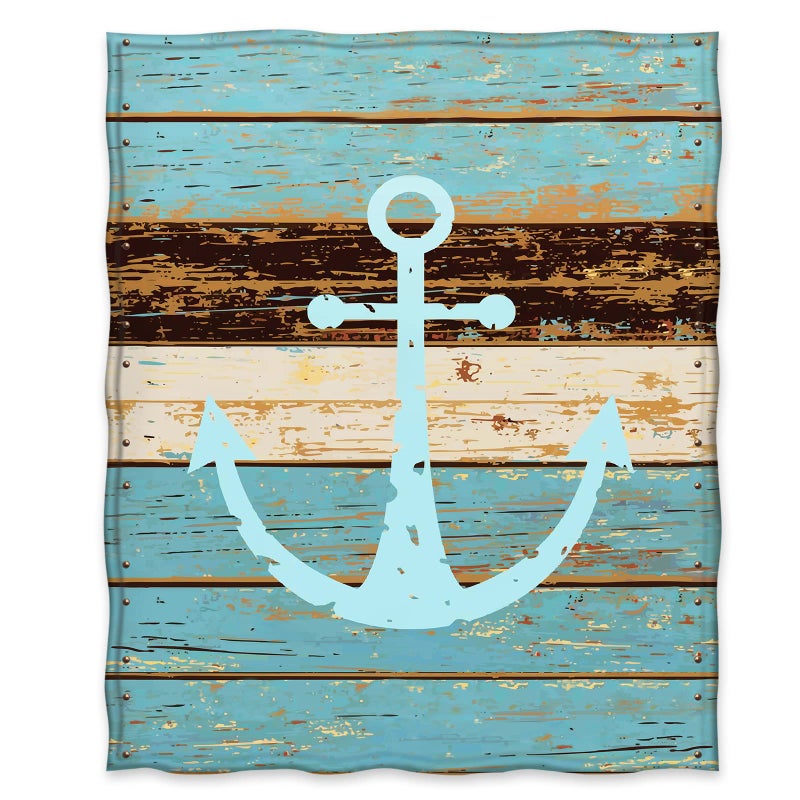 Jekeno Nautical Anchor Blanket Rustic Wood Anchor Print Gifts for Women Kids Boys Men Home Bedroom Living Room Decor Soft Cozy Lightweight Throw Blankets Blue 60""x80"" - Image 2