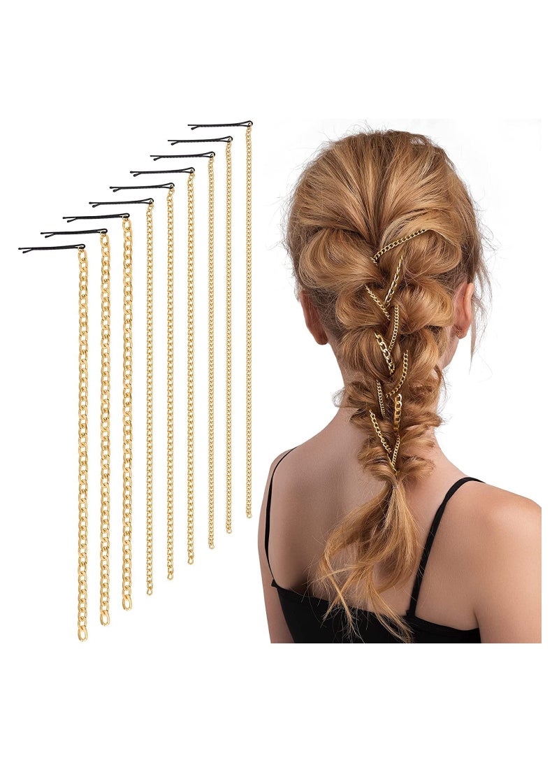 Excefore 9Pcs Punk Gold Hair Clips Chain with Clips Punk Tassel Hair Clips for Women and Girls Ponytail Multi Strand Head Chain Decorated Apply to Nightclub Thanksgiving Party Gold Decorative Headwear - Image 1