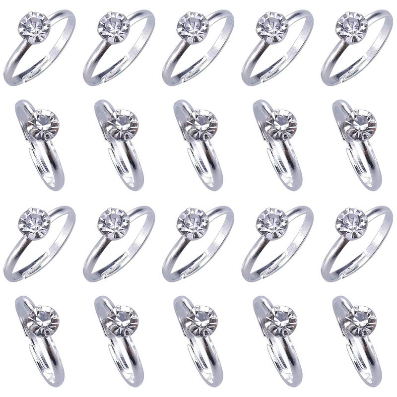 Topoox 80 Pack Bridal Shower Rings Silver Diamond Engagement Rings for Wedding Table Decorations Party Games Cupcake Toppers
