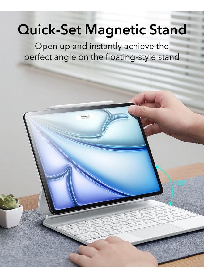 اي اس ار حافظة لوحة مفاتيح لجهاز iPad Air مقاس 13 بوصة (M3/M2، 2025/2024) وiPad Pro مقاس 12.9 بوصة (الجيل 3/4/5/الجيل السادس) من ESR، وحامل عائم سهل التركيب، ولوحة تتبع دقيقة متعددة اللمس، وسلسلة Rebound، باللون الأبيض  - Image 2
