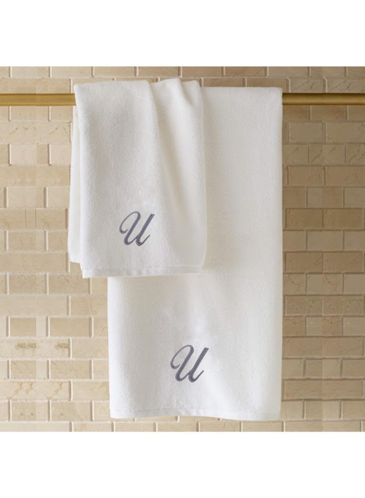 BYFT Embroidered For You (White) Luxury Monogrammed Bath Towel (70 x 140 Cm -Set of 1) 100% Cotton, Highly Absorbent and Quick dry Bath Linen -600 Gsm (Silver Letter U) - Image 4