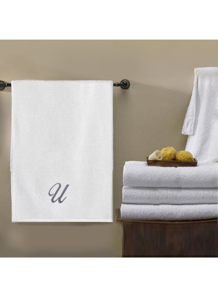 BYFT Embroidered For You (White) Luxury Monogrammed Bath Towel (70 x 140 Cm -Set of 1) 100% Cotton, Highly Absorbent and Quick dry Bath Linen -600 Gsm (Silver Letter U) - Image 1