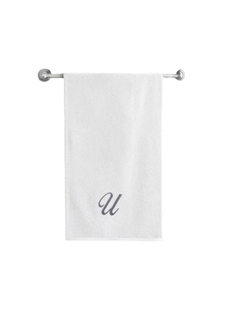 BYFT Embroidered For You (White) Luxury Monogrammed Bath Towel (70 x 140 Cm -Set of 1) 100% Cotton, Highly Absorbent and Quick dry Bath Linen -600 Gsm (Silver Letter U) - Image 2