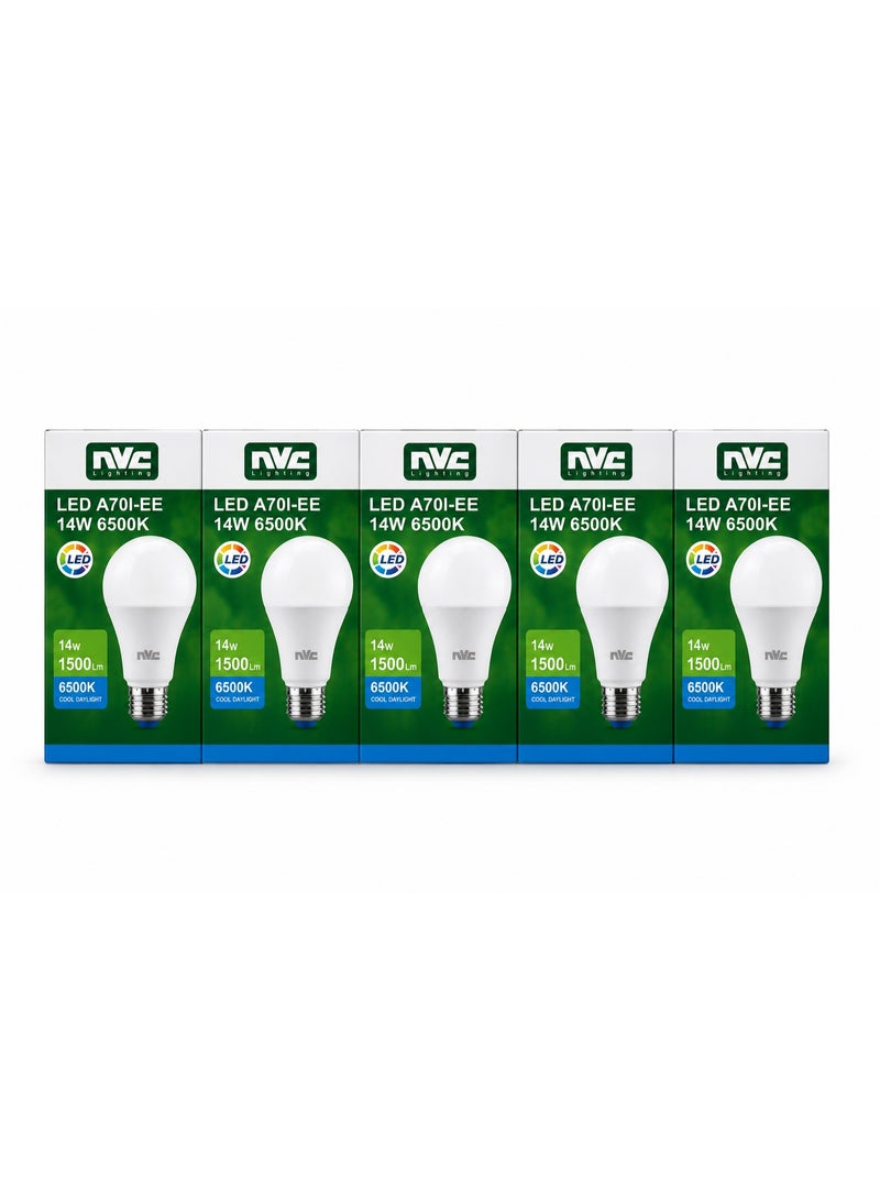 NVC 5-Pack NVC A Bulb LED A70I-EE 14W 6500K E27 Ultra Bright High Efficiency (Living Room/ Café / Office) - Image 2