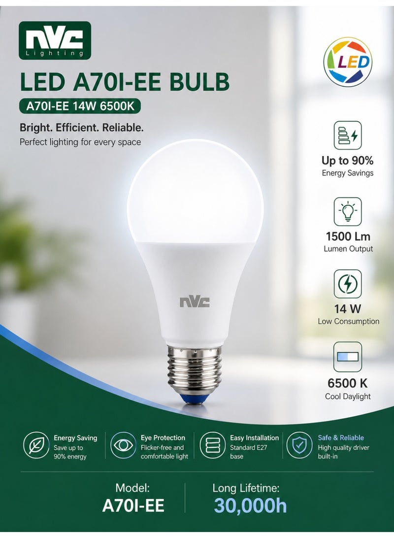 NVC 5-Pack NVC A Bulb LED A70I-EE 14W 6500K E27 Ultra Bright High Efficiency (Living Room/ Café / Office) - Image 4