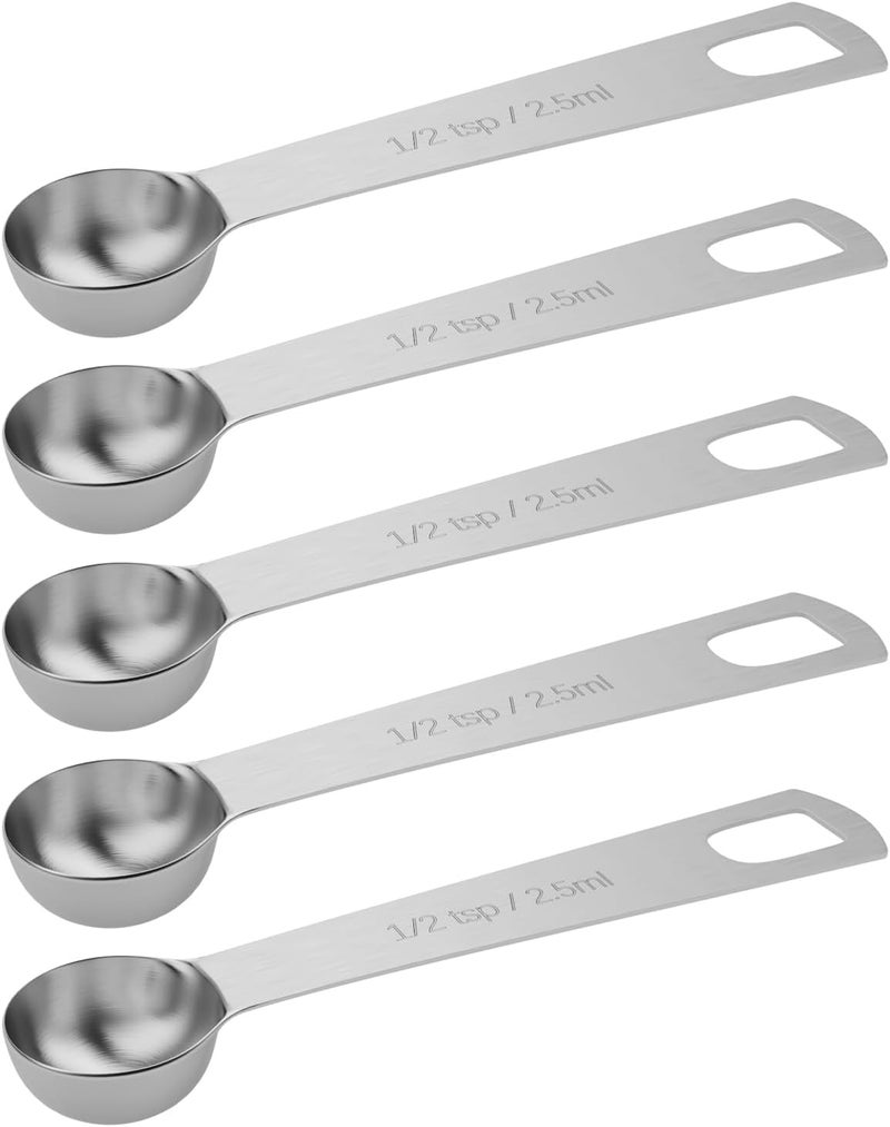 BERYLER 5PCS 1/2tsp (1/6tbsp, 2.5ml) Single Measuring Spoon, Stainless Steel Individual Teaspoons Only - Image 1