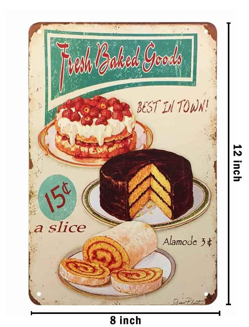 AOYEGO Fresh Baked Goods Tin Sign,Cake Cream Ring Fresh Delicious Strawberry Fruit Food Chocolate Dessert Plate Vintage Metal Tin Signs for Cafes Bars Pubs Shop Wall Funny Retro Signs 8x12 Inch - Image 2