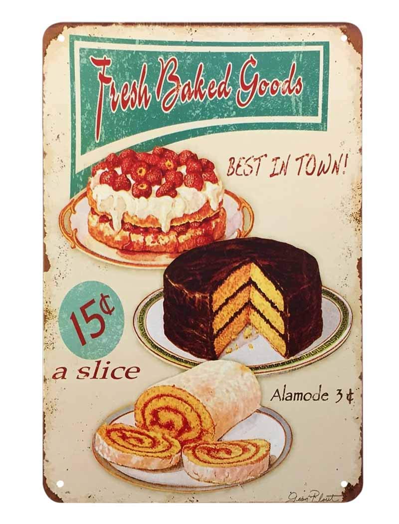 AOYEGO Fresh Baked Goods Tin Sign,Cake Cream Ring Fresh Delicious Strawberry Fruit Food Chocolate Dessert Plate Vintage Metal Tin Signs for Cafes Bars Pubs Shop Wall Funny Retro Signs 8x12 Inch - Image 1