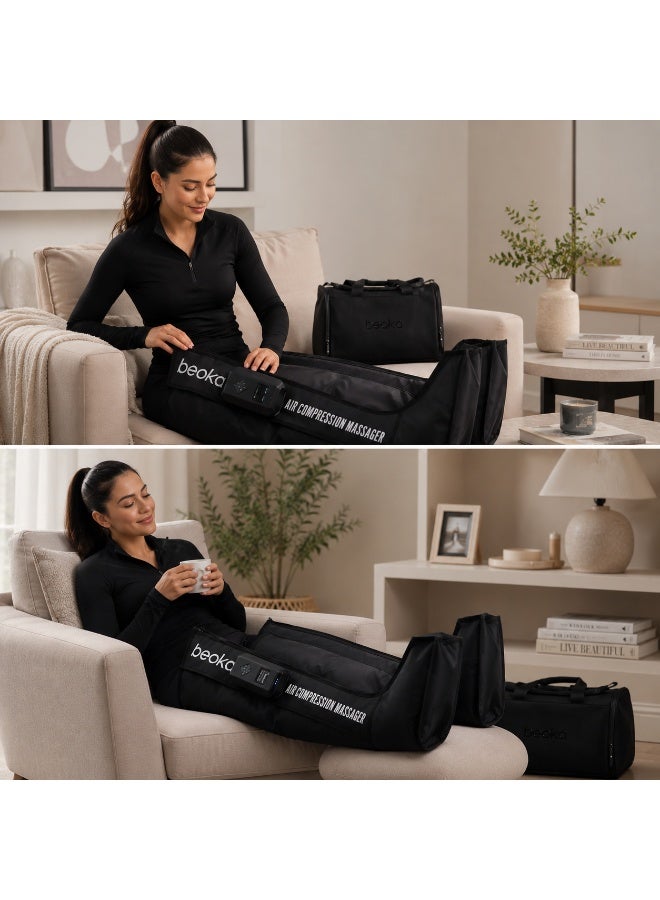 بيوكا Beoka Air Boots – جهاز مساج الساقين بالضغط الهوائي المتسلسل للتصريف اللمفاوي وتنشيط الدورة الدموية وتخفيف تورّم الساقين وتعافي العضلات، ضغط قابل للتعديل مع 15 مستوى و5 أوضاع (Gen 2) - Image 1