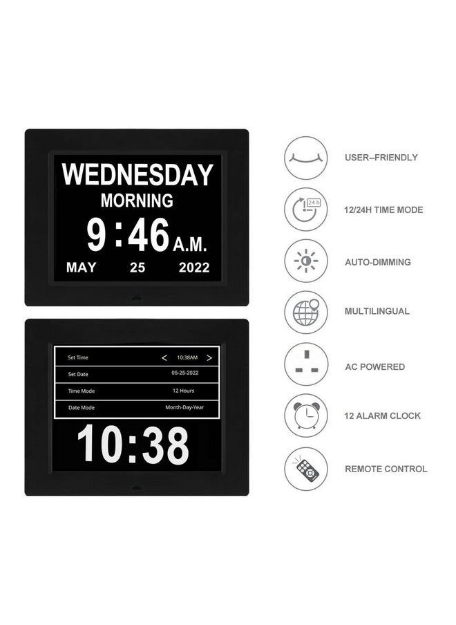 SSINI - [Newest Version] Large Digital Day Calendar Clock 12 Alarm Options Level 5 Auto Dimmable Extra Large Nonabbreviated Date Day Of Week Clock Perfect For Seniors Vision Impaired - Image 1