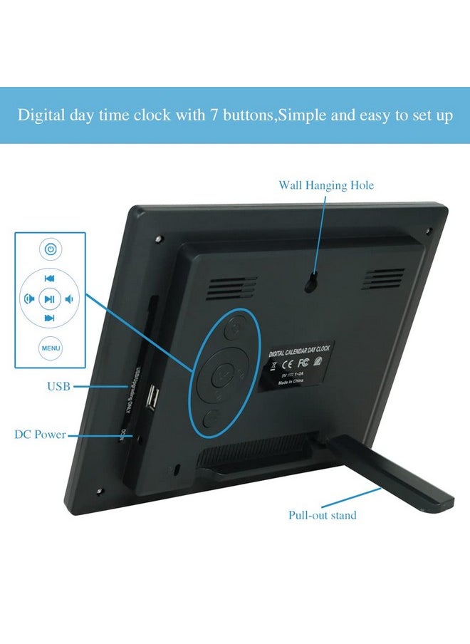 SSINI - [Newest Version] Large Digital Day Calendar Clock 12 Alarm Options Level 5 Auto Dimmable Extra Large Nonabbreviated Date Day Of Week Clock Perfect For Seniors Vision Impaired - Image 1