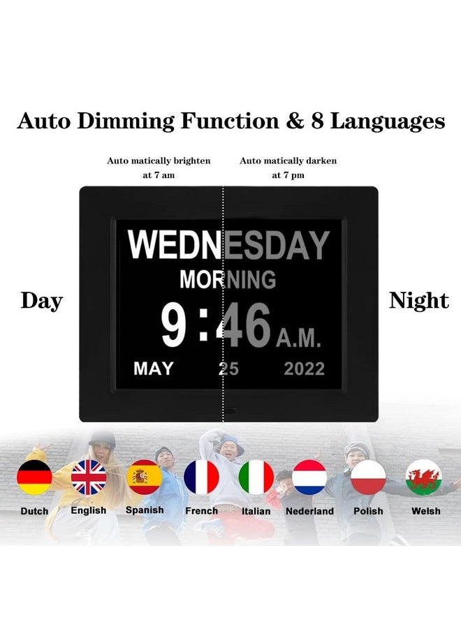 SSINI - [Newest Version] Large Digital Day Calendar Clock 12 Alarm Options Level 5 Auto Dimmable Extra Large Nonabbreviated Date Day Of Week Clock Perfect For Seniors Vision Impaired - Image 1