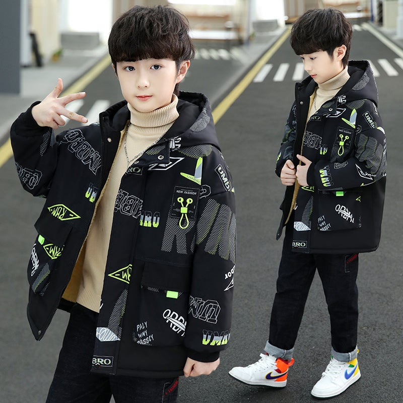 Boys' Thickened Trendy Fleece-Lined Jacket Children'S Winter Clothing Stylish Cotton-Padded Jacket For Older Children - Image 4