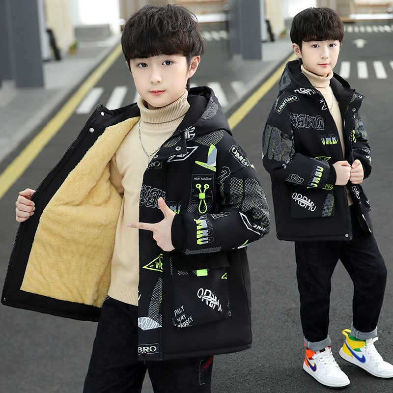 Boys' Thickened Trendy Fleece-Lined Jacket Children'S Winter Clothing Stylish Cotton-Padded Jacket For Older Children - Image 5