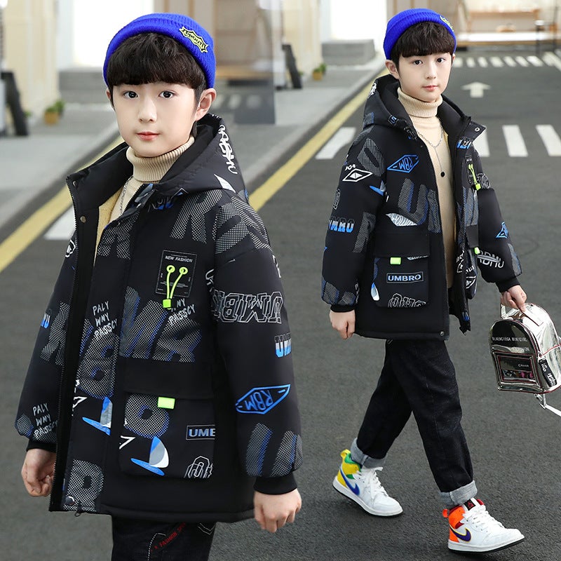 Boys' Thickened Trendy Fleece-Lined Jacket Children'S Winter Clothing Stylish Cotton-Padded Jacket For Older Children - Image 2