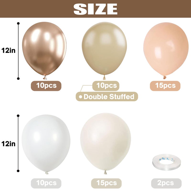 Togvu White Sand Balloons Set, 60 Packs 12 Inch Double Stuffed Beige Boho Balloons with Metallic Chrome Champagne Nude Neutral Cream Balloon for Bridal Shower Baby Shower Birthday Wedding Party Decoration - Image 2