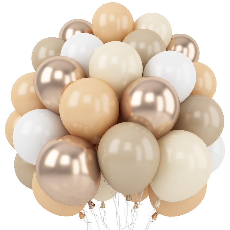 Togvu White Sand Balloons Set, 60 Packs 12 Inch Double Stuffed Beige Boho Balloons with Metallic Chrome Champagne Nude Neutral Cream Balloon for Bridal Shower Baby Shower Birthday Wedding Party Decoration - Image 1