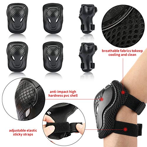 CELOID Kids Helmet Pad Set,Adjustable Kids Skateboard Bike Helmet Knee & Elbow Pads Wrist Guards 8-14yrs Youth Protective Gear Set for Girls Boys Bicycle Bike Roller Skating Scooter Rollerblade Sport - Image 5