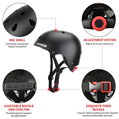 CELOID Kids Helmet Pad Set,Adjustable Kids Skateboard Bike Helmet Knee & Elbow Pads Wrist Guards 8-14yrs Youth Protective Gear Set for Girls Boys Bicycle Bike Roller Skating Scooter Rollerblade Sport - Image 4