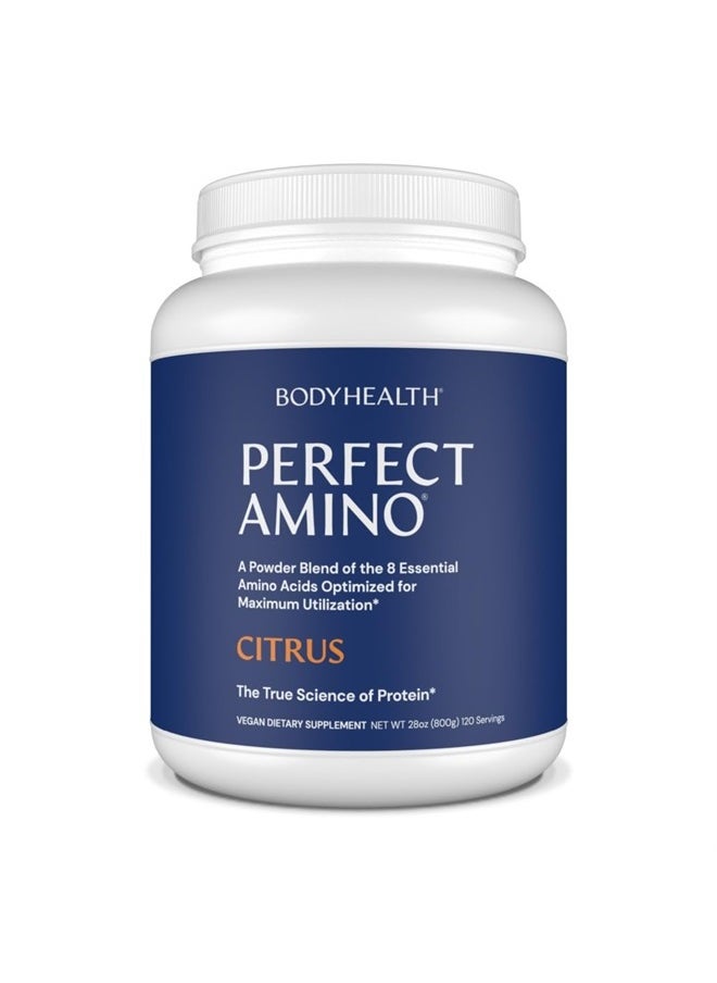 BODYHEALTH - PerfectAmino Powder Strawberry (30 Servings) Best Pre/Post Workout Recovery Drink, 8 Essential Amino Acids Energy Supplement with 50% BCAAs, 100% Organic, 99% Utilization - Image 1