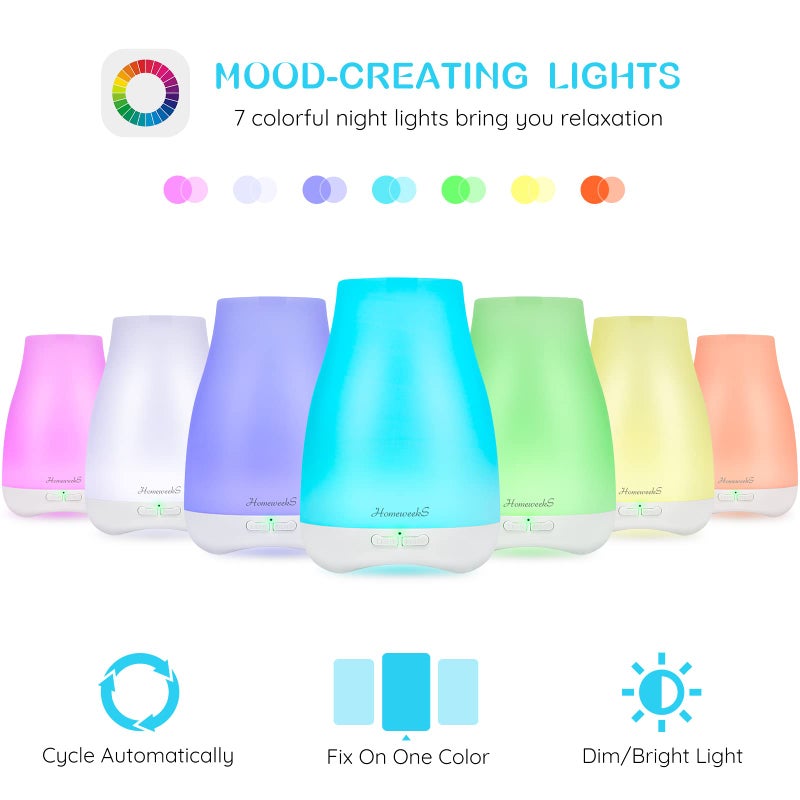 Homeweeks Diffusers, 100ml Colorful Essential Oil Diffuser with Adjustable Mist Mode, Auto Off Aroma for Bedroom/Office/Trip (100 ML 1 Pack) - Image 5
