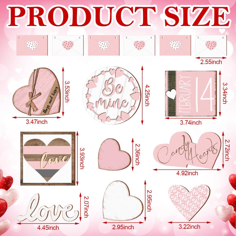 Marsui 19 Pcs Pastel Cottagecore Valentine's Day Tiered Tray Decor Set, Pink Pastel Wood Signs with Cute Be Mine Candy Hearts, Girly Valentines Table Decor for Home Kitchen Living Room - Image 3