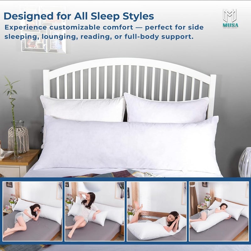 MUSA MUSA® Full Body Long Pillow with 300 Cotton TC - Breathable Polyester Filling, Pregnancy Pillow for Belly Support, Sleeping, Side Sleeper & Back Sleepers Maternity Pillow (White, 50 x 140cm) - Image 5