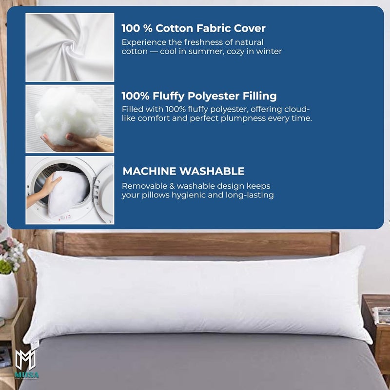 MUSA MUSA® Full Body Long Pillow with 300 Cotton TC - Breathable Polyester Filling, Pregnancy Pillow for Belly Support, Sleeping, Side Sleeper & Back Sleepers Maternity Pillow (White, 50 x 140cm) - Image 4