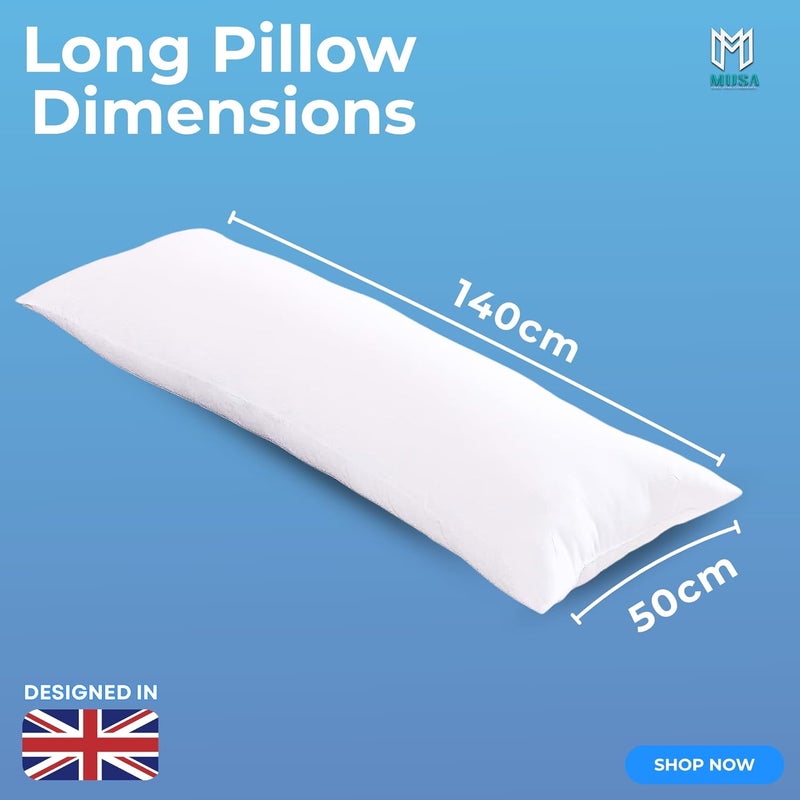MUSA MUSA® Full Body Long Pillow with 300 Cotton TC - Breathable Polyester Filling, Pregnancy Pillow for Belly Support, Sleeping, Side Sleeper & Back Sleepers Maternity Pillow (White, 50 x 140cm) - Image 2