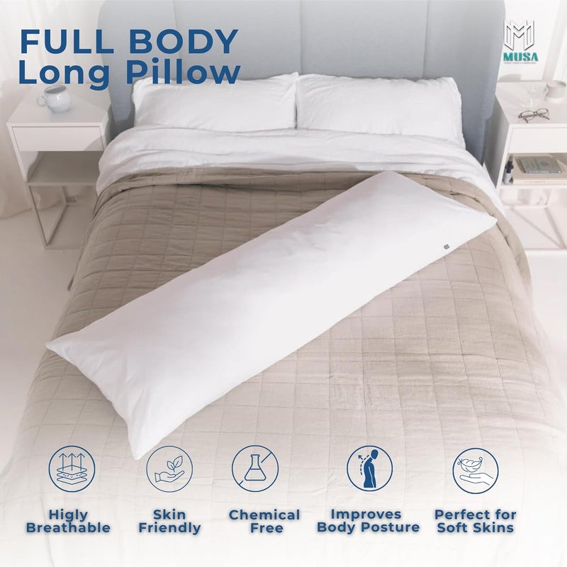 MUSA MUSA® Full Body Long Pillow with 300 Cotton TC - Breathable Polyester Filling, Pregnancy Pillow for Belly Support, Sleeping, Side Sleeper & Back Sleepers Maternity Pillow (White, 50 x 140cm) - Image 3