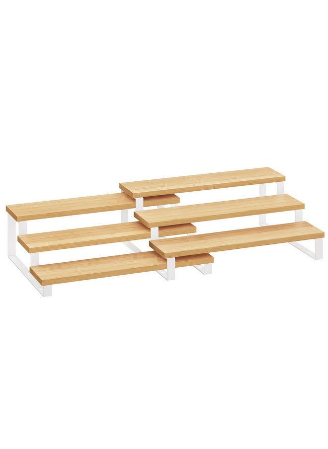 SONGMICS SONGMICS Display Risers, Set of 2 Engineered Wood Perfume Organizer Stand, 3-Tier Cupcake Stand Holder, Spice Rack, Shelf Risers for Figures, Dessert Shelves, Natural Beige and Cloud White UKCS016N02  - Image 1