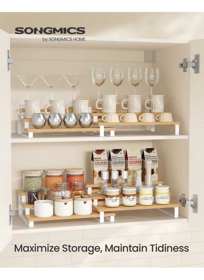 SONGMICS SONGMICS Display Risers, Set of 2 Engineered Wood Perfume Organizer Stand, 3-Tier Cupcake Stand Holder, Spice Rack, Shelf Risers for Figures, Dessert Shelves, Natural Beige and Cloud White UKCS016N02  - Image 2