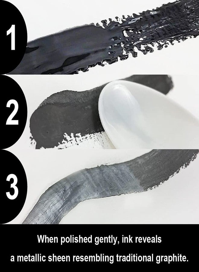 Kuretake Painting Ink, for dip Pen, Brush, Liquid, Paste, Artist, Non Toxic Paints, Illustration, Lettering, Drawing, Writing, Made in Japan (Graphite) - Image 3