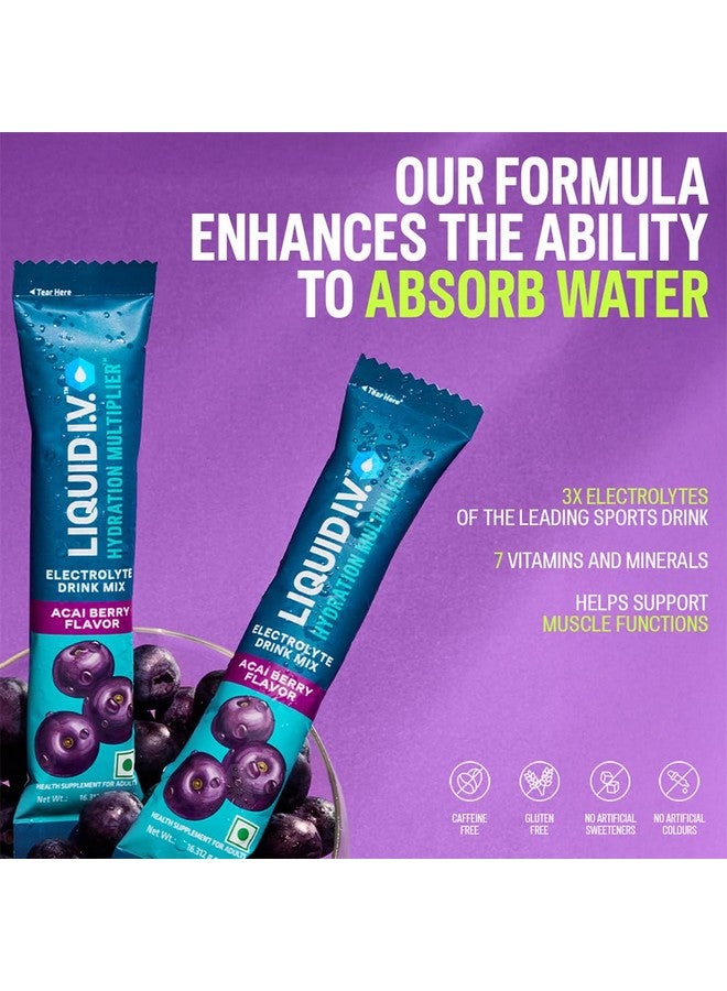 Liquid I.V. Liquid I.V.™ Hydration Multiplier™ - Acai Berry | Hydration Drink | 16g mixed with 500 ML Water | Pack of 6 = 3LTRS  - Image 5