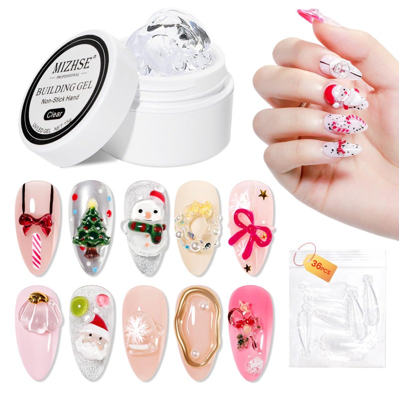 MIZHSE Solid Builder Gel for Nails, Clear Non-Sticky Sculpting Gel, 3D Nail Art Carving Building Modeling Hard Nail Extension Soak Off UV/LED Nail Art Salon Home DIY 15g - Image 1