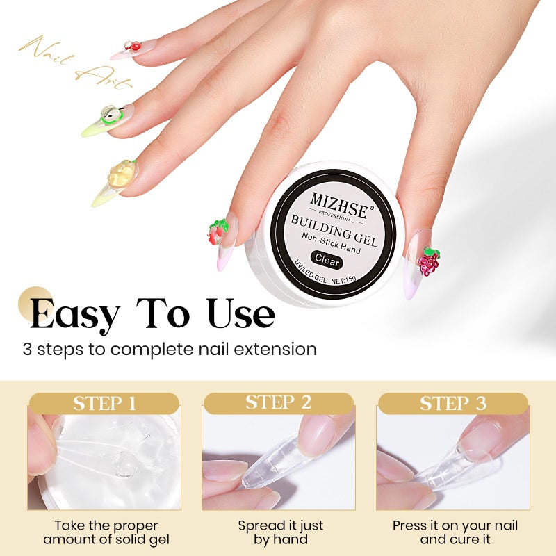 MIZHSE Solid Builder Gel for Nails, Clear Non-Sticky Sculpting Gel, 3D Nail Art Carving Building Modeling Hard Nail Extension Soak Off UV/LED Nail Art Salon Home DIY 15g - Image 3