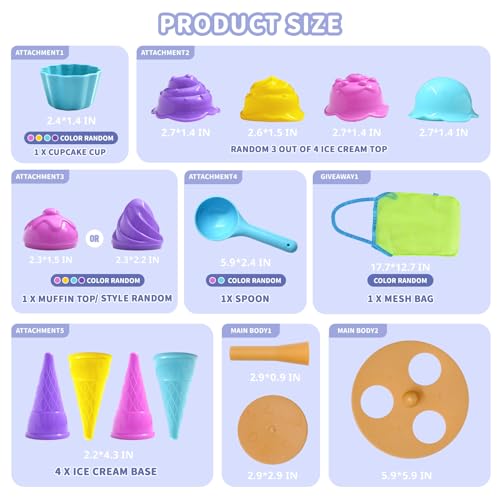 SupMLC Beach Toys Ice Cream Sand Toys Toddlers Beach Essentials for Kids Girls Boys Sand Molds Shovels with Collapsible Mesh Bag Travel Sand Box Toys for Beach Party Bath Toys Pretend Play - Image 5