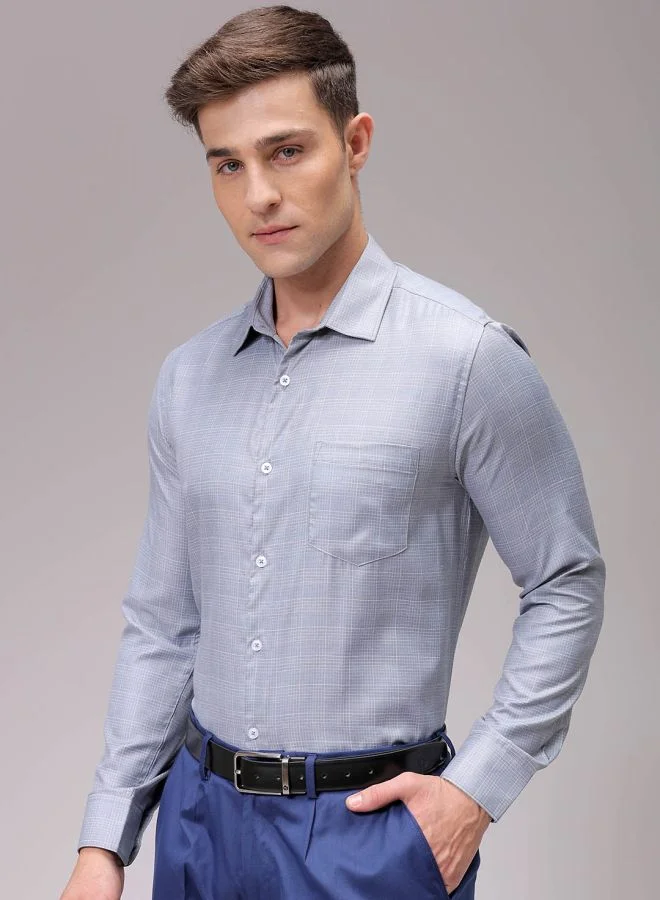 The Indian Garage Co Men Slim Fit Checkered Full Sleeves Cutaway Collar Formal Shirt