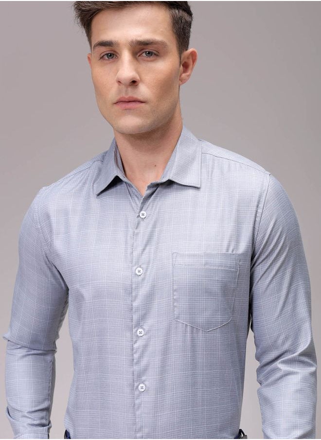 The Indian Garage Co Men Slim Fit Checkered Full Sleeves Cutaway Collar Formal Shirt  - Image 1