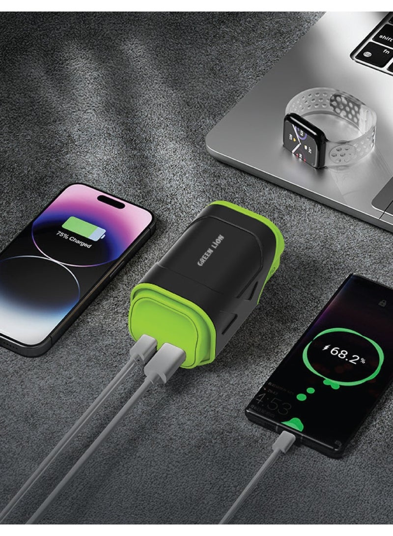 Power Bank 10000mAh Trave-X with Foldable AC Plug / Type-C/Lightning/USB-A Port / Reliable Charging / Compact and Lightweight / Easy to Carry / Dual Power Mode - Olive Green