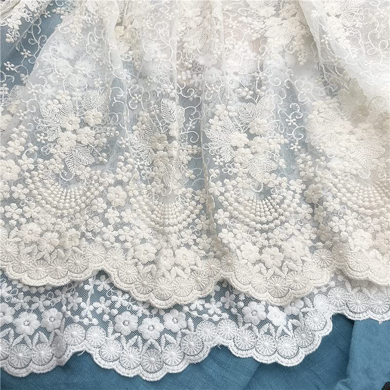 IRIZ 2 Yards x 40cm Width Vintage Floral Embroidery Lace Fabric Trim (Beige) - Image 1