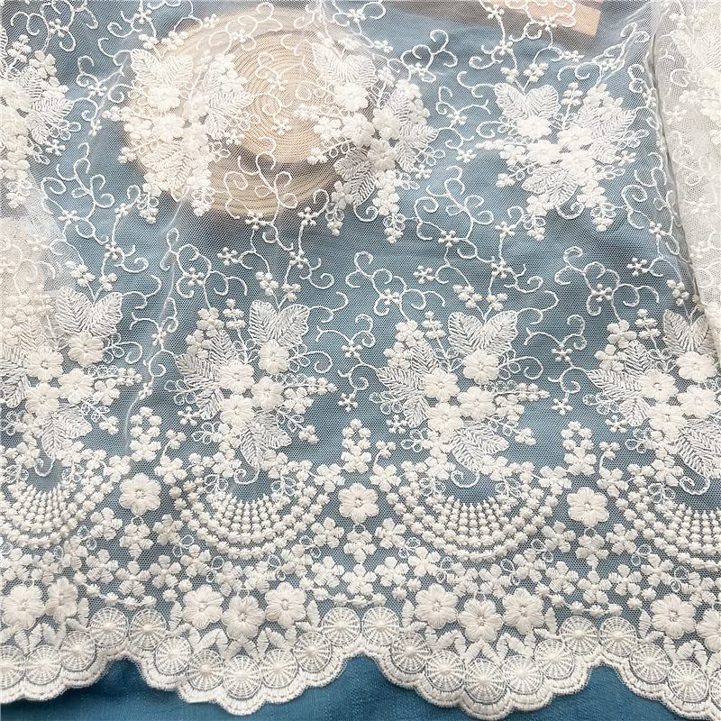 IRIZ 2 Yards x 40cm Width Vintage Floral Embroidery Lace Fabric Trim (Beige) - Image 2