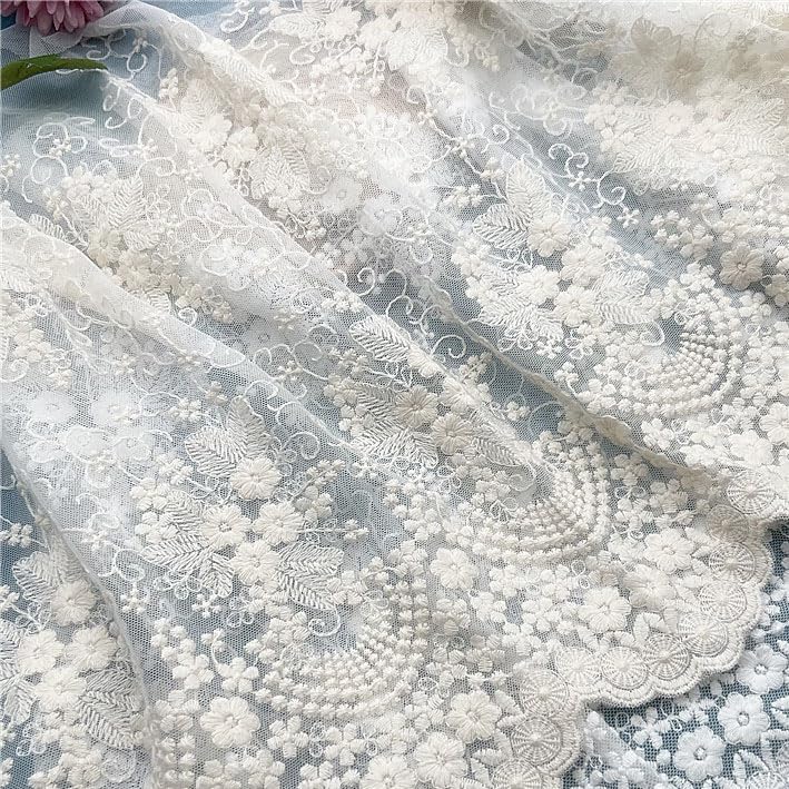 IRIZ 2 Yards x 40cm Width Vintage Floral Embroidery Lace Fabric Trim (Beige) - Image 3