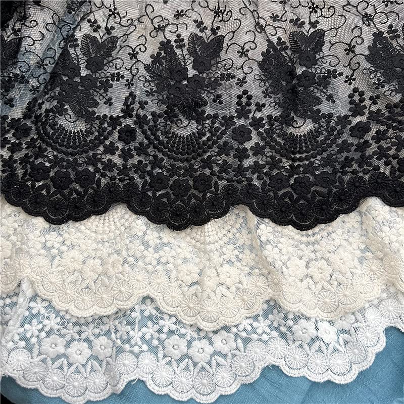 IRIZ 2 Yards x 40cm Width Vintage Floral Embroidery Lace Fabric Trim (Beige) - Image 5