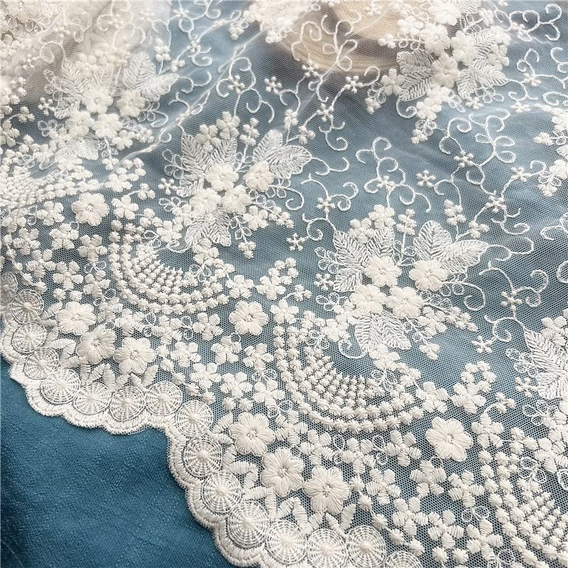 IRIZ 2 Yards x 40cm Width Vintage Floral Embroidery Lace Fabric Trim (Beige) - Image 4