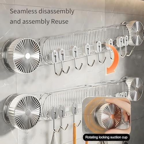 Prime Choice Primechoice Multifunctional Kitchen Wall Organizer Rack – Suction + Adhesive Mounted Holder with Knife Slot, Hooks, Lid Hanger & Cutting Board Storage | No-Drill Kitchen Tool Storage (Pack Of 1) - Image 3