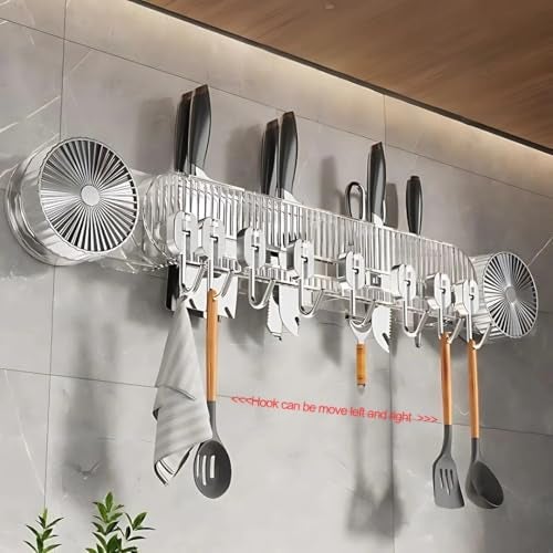 Prime Choice Primechoice Multifunctional Kitchen Wall Organizer Rack – Suction + Adhesive Mounted Holder with Knife Slot, Hooks, Lid Hanger & Cutting Board Storage | No-Drill Kitchen Tool Storage (Pack Of 1) - Image 5