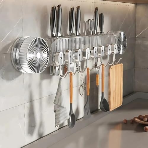 Prime Choice Primechoice Multifunctional Kitchen Wall Organizer Rack – Suction + Adhesive Mounted Holder with Knife Slot, Hooks, Lid Hanger & Cutting Board Storage | No-Drill Kitchen Tool Storage (Pack Of 1) - Image 2